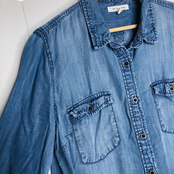 Life in Progress Chambray Top Shirt Dress Shacket Size L Comfort Hiking Outdoor - Picture 5 of 7